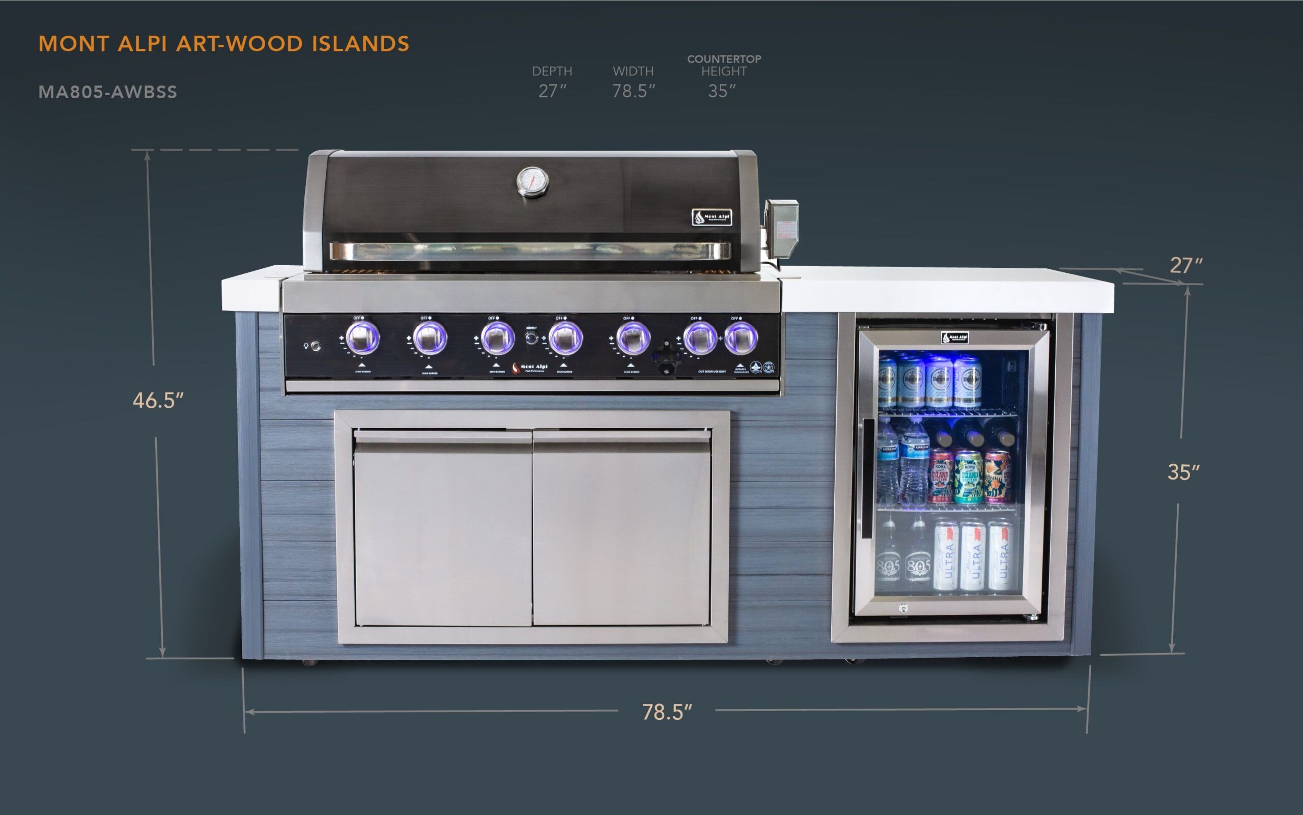 Mont Alpi 6-Burner Black Stainless Steel Art-wood Outdoor Island Grill - Image 2