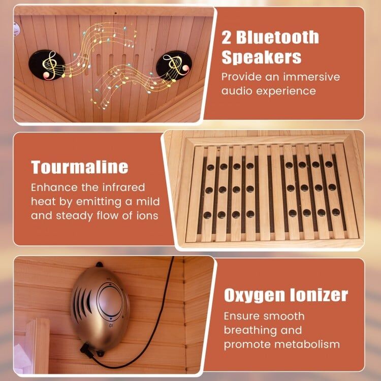 4 Person - Full Spectrum Infrared Sauna with Salt Ions + Red Light Therapy - Canadian Hemlock Black Trim - Image 13