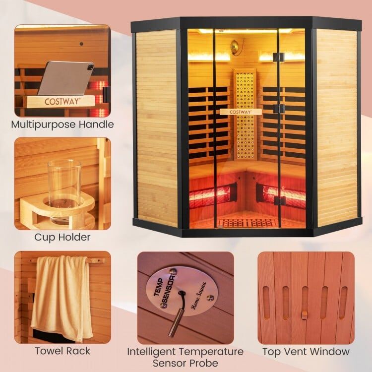 4 Person - Full Spectrum Infrared Sauna with Salt Ions + Red Light Therapy - Canadian Hemlock Black Trim - Image 5