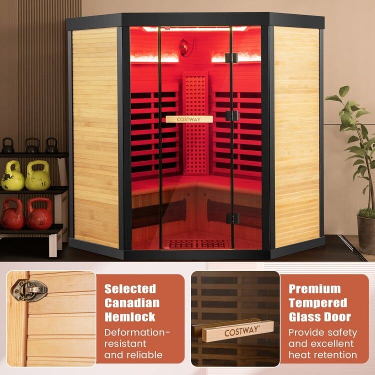 4 Person - Full Spectrum Infrared Sauna with Salt Ions + Red Light Therapy - Canadian Hemlock Black Trim - Image 4