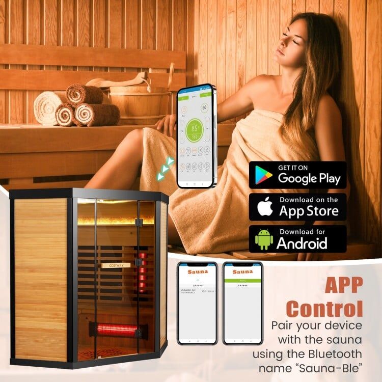 4 Person - Full Spectrum Infrared Sauna with Salt Ions + Red Light Therapy - Canadian Hemlock Black Trim - Image 12
