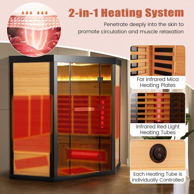 4 Person - Full Spectrum Infrared Sauna with Salt Ions + Red Light Therapy - Canadian Hemlock Black Trim - Image 10