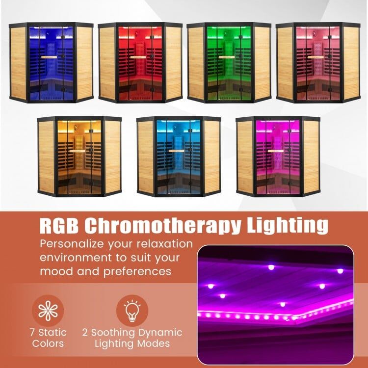 4 Person - Full Spectrum Infrared Sauna with Salt Ions + Red Light Therapy - Canadian Hemlock Black Trim - Image 7