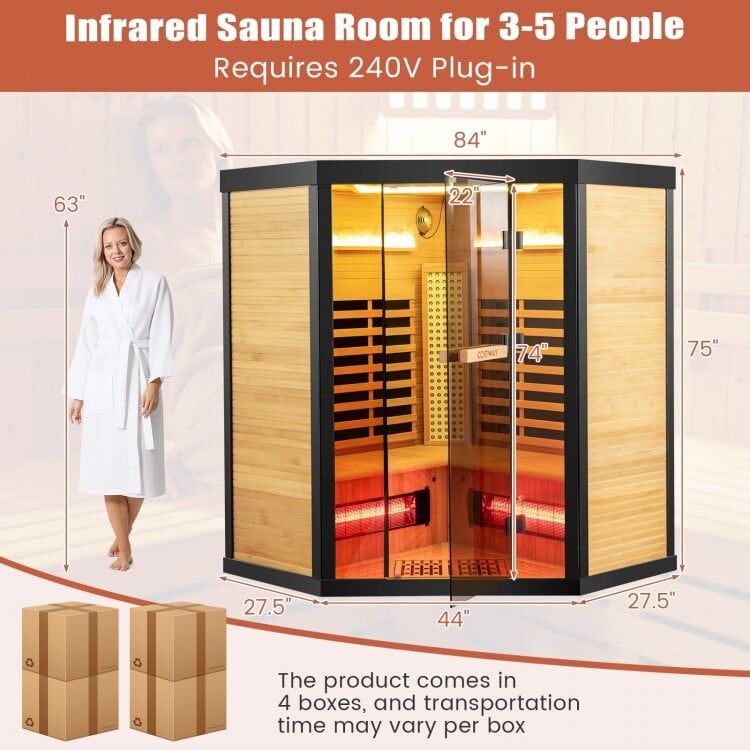 4 Person - Full Spectrum Infrared Sauna with Salt Ions + Red Light Therapy - Canadian Hemlock Black Trim - Image 3