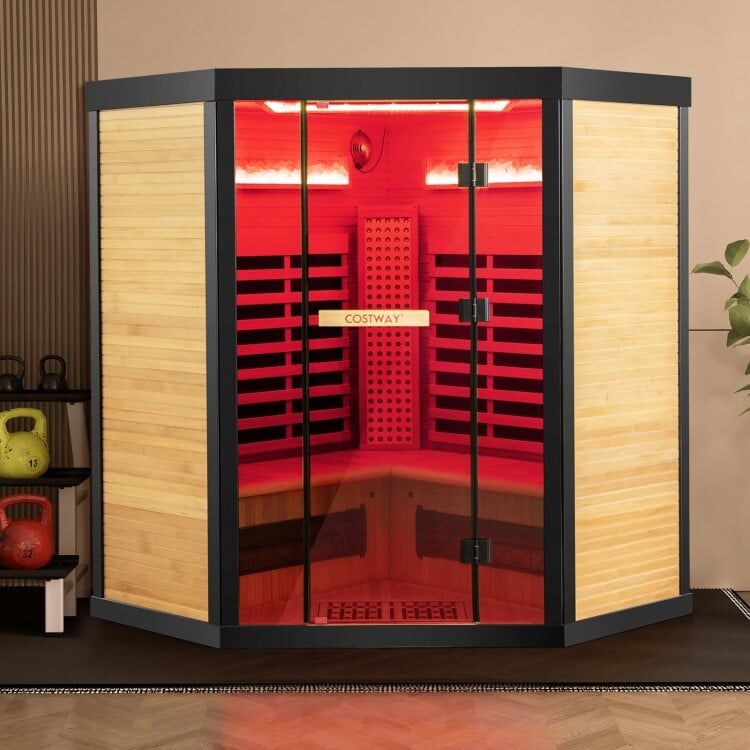 4 Person - Full Spectrum Infrared Sauna with Salt Ions + Red Light Therapy - Canadian Hemlock Black Trim - Image 2