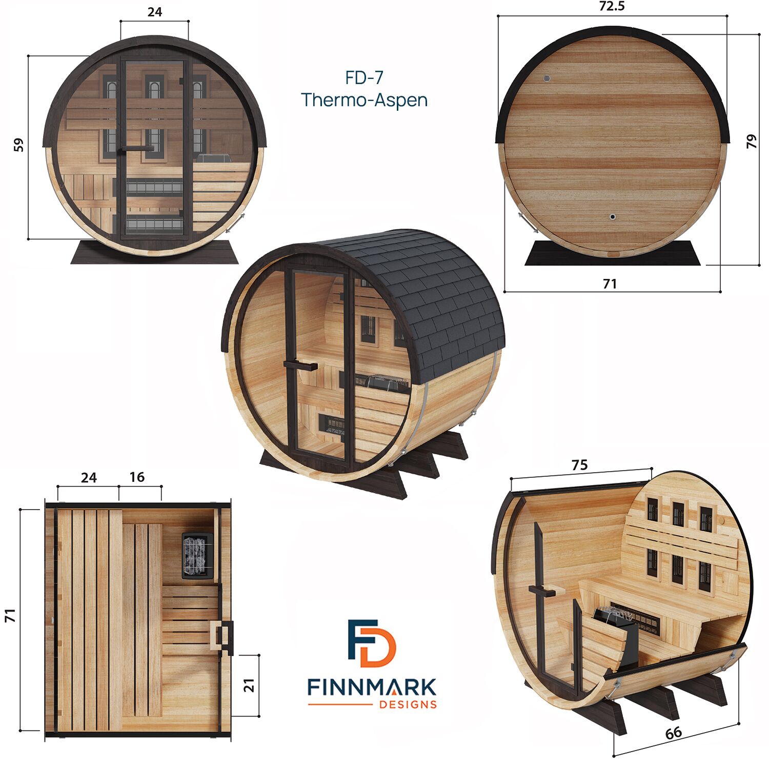 Finnmark Thermo-Aspen Combination Barrel Sauna FD-7 - Image 2